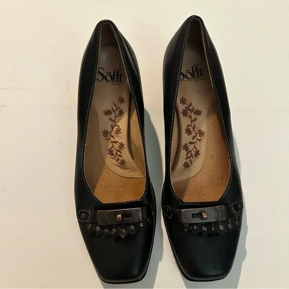 Sofft Kitten Heel Pump Kiltie Horse Bit Black Leather Size 8.5 Classic - Picture 5 of 11